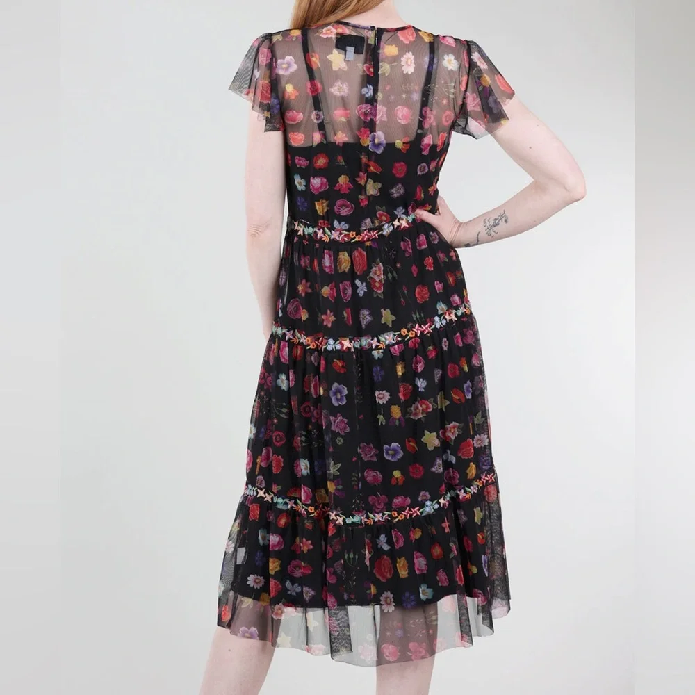 Johnny Was Black A-line Midi Dress with Flutter Sleeves - Picture 4 of 7